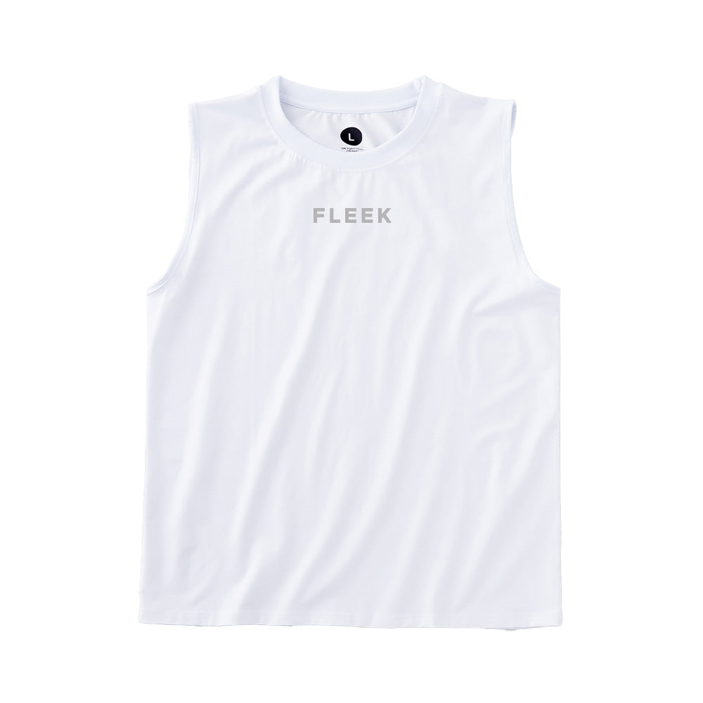 FLEEK ワークアウト スリーブレスシャツ ホワイト グレーロゴ