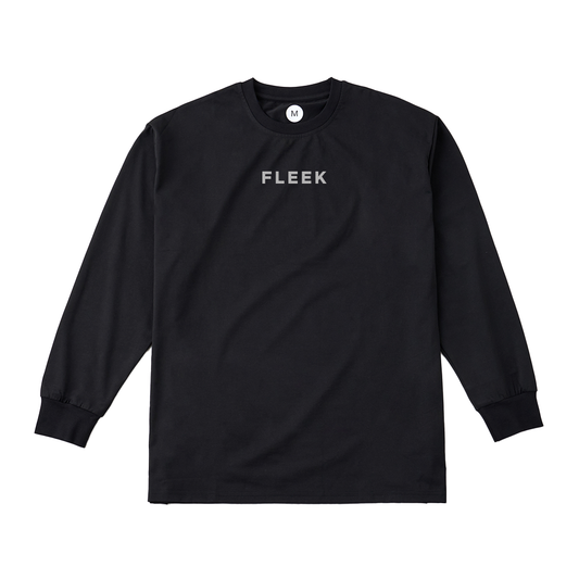 FLEEK ドライクルーネック ロングスリーブシャツ ブラック グレーロゴ