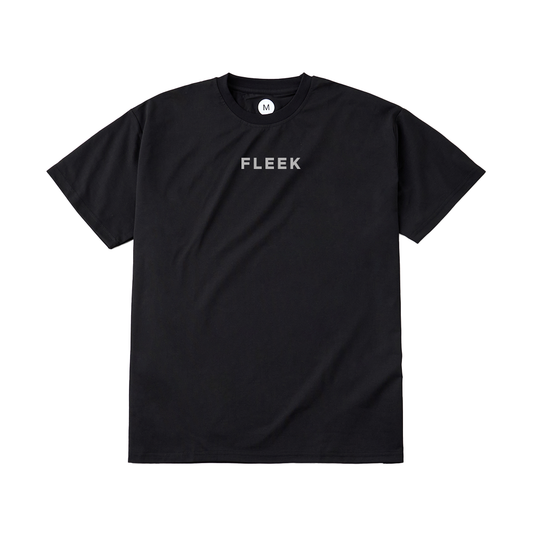FLEEK ドライクルーネック ショートスリーブシャツ ブラック グレーロゴ